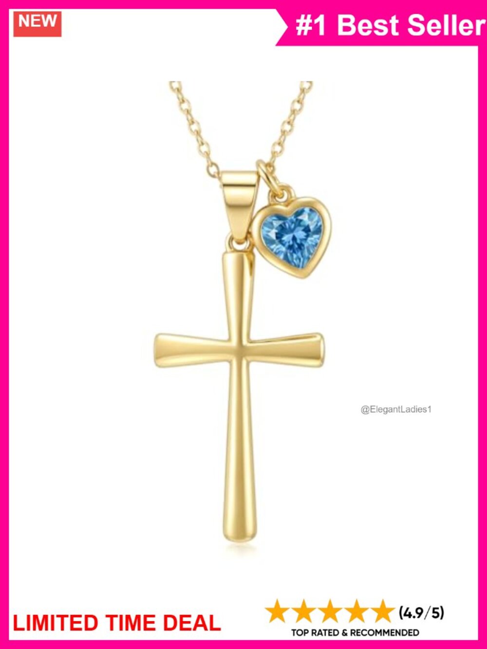 14K Gold Birthstone Cross Necklace Faith Christian Jewelry Gift for Women